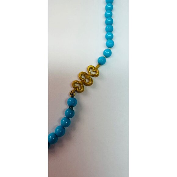 Estate Vintage 18K Gold Turquoise Beaded Necklace Handmade Dangle Drop 18" 26.8g - Picture 4 of 9